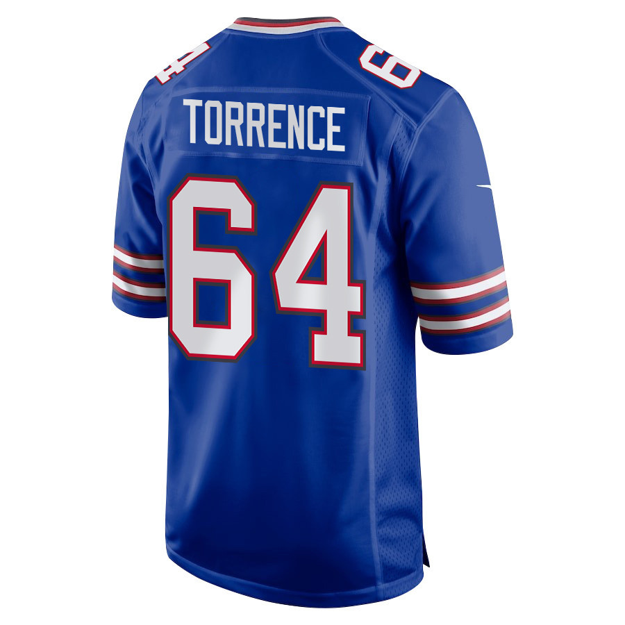 O'Cyrus Torrence 64 Buffalo Bills Super Bowl LIX New Orleans Patch Game Men Jersey - Royal