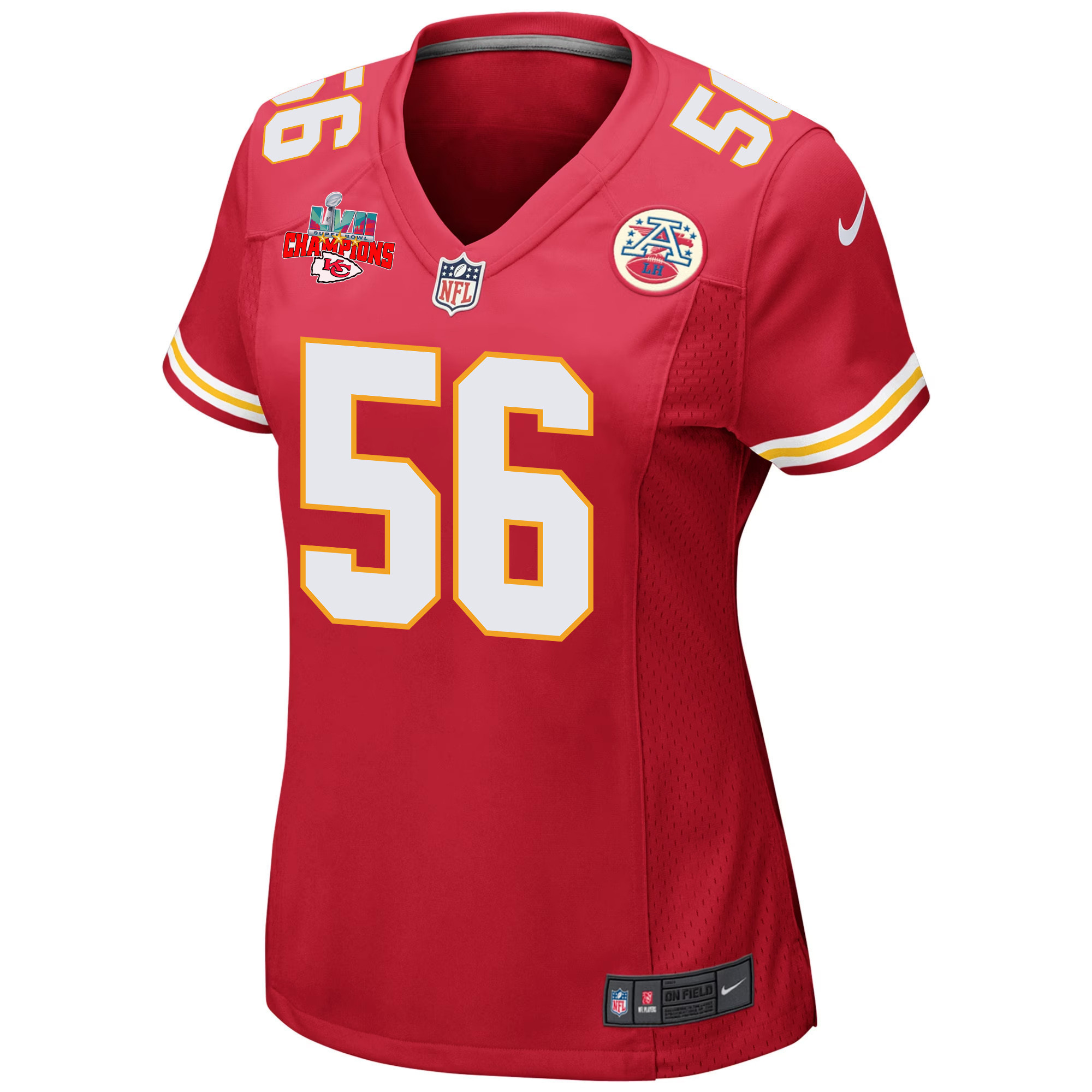 George Karlaftis 56 Kansas City Chiefs Super Bowl LVII Champions 3 Stars Women Game Jersey - Red
