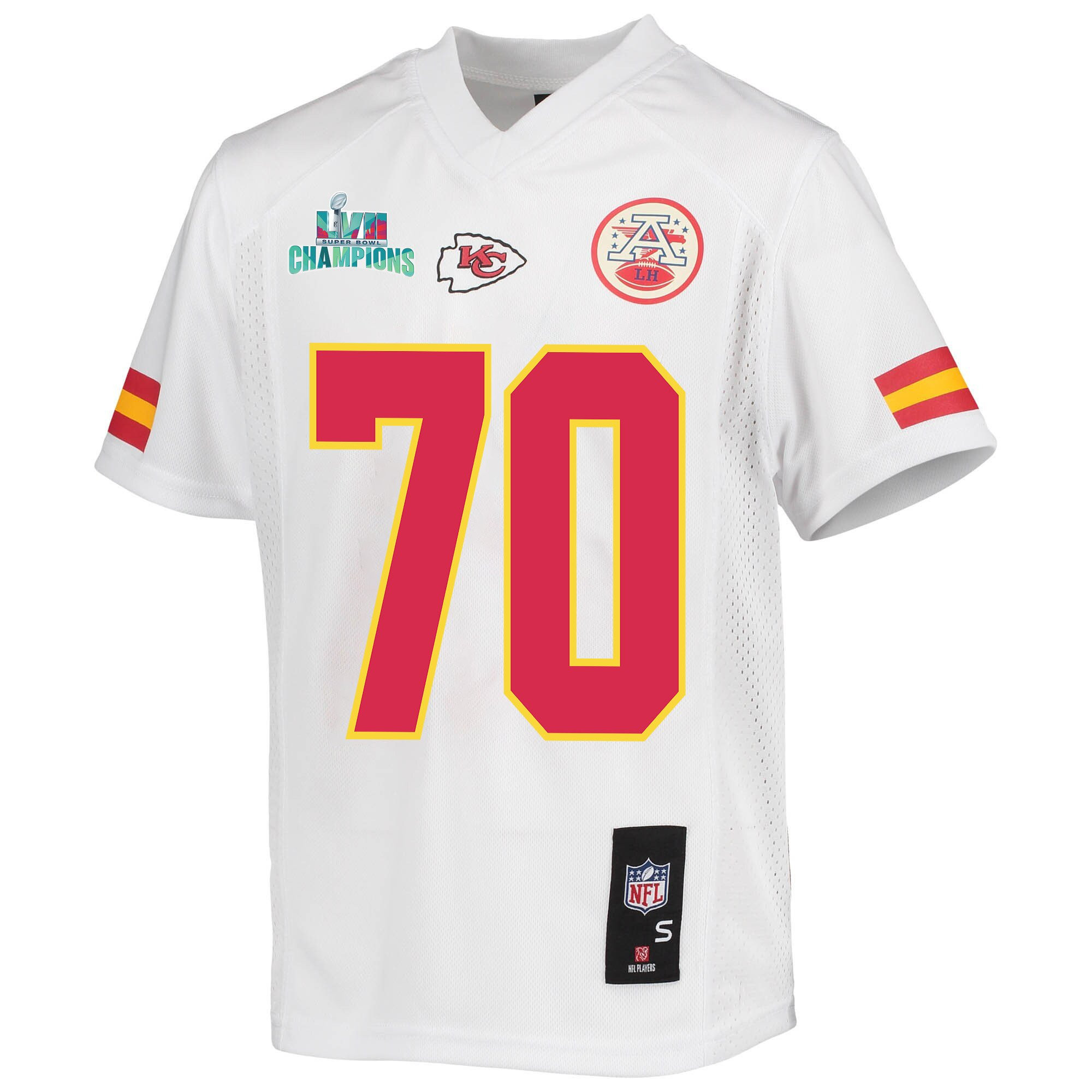 Prince Tega Wanogho 70 Kansas City Chiefs Super Bowl LVII Champions Youth Game Jersey - White