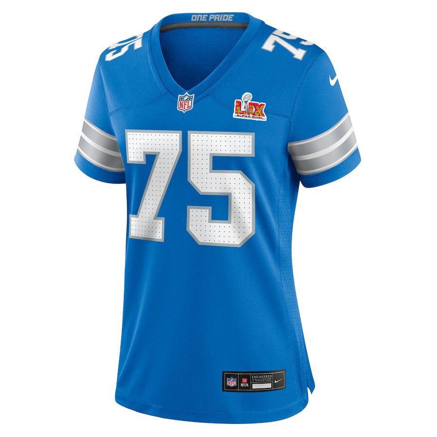 Colby Sorsdal #75 Detroit Lions Super Bowl LIX Women's Jersey - Blue