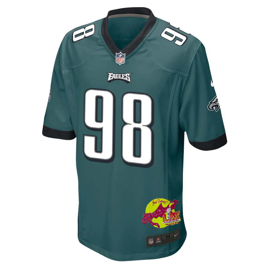 Jalen Carter 98 Philadelphia Eagles Super Bowl LIX New Orleans Patch Game Men Jersey - Midnight Green