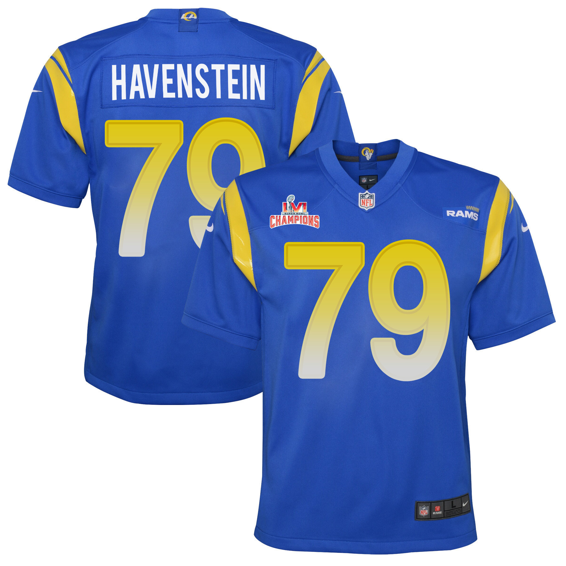 Super Bowl LVI Champions Los Angeles Rams Rob Havenstein 79 Royal Youth's Jersey Jersey