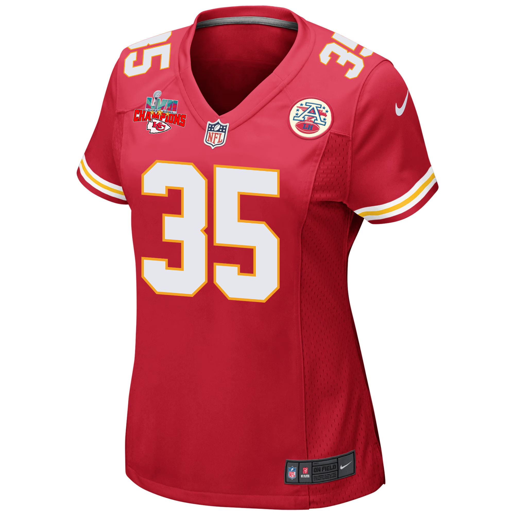 Jaylen Watson 35 Kansas City Chiefs Super Bowl LVII Champions 3 Stars Women Game Jersey - Red