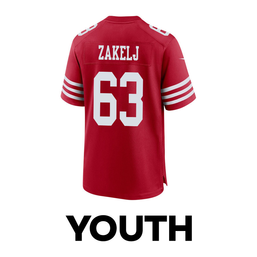 Nick Zakelj 63 San Francisco 49ers Super Bowl LVIII Patch Game YOUTH Jersey - Scarlet