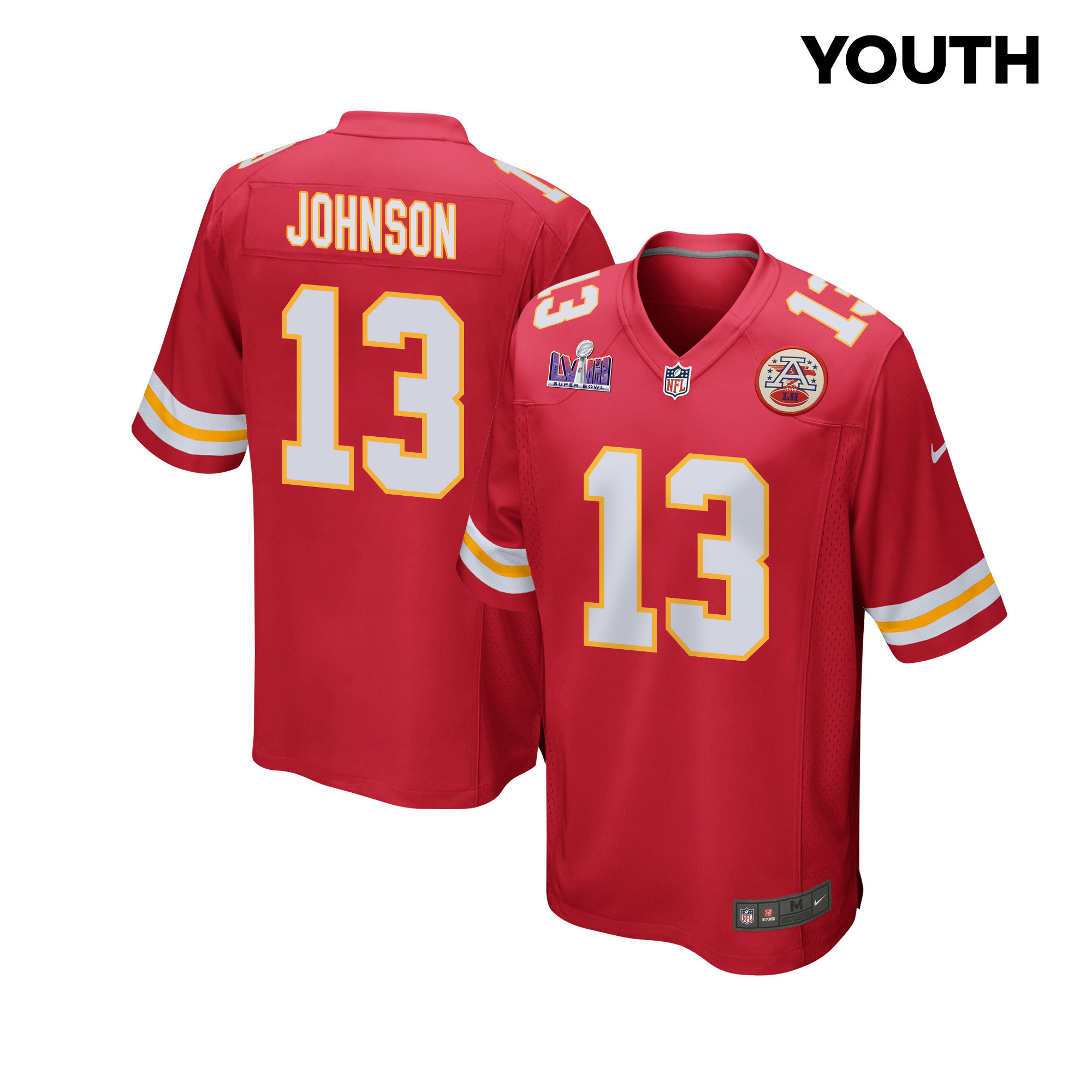Nazeeh Johnson 13 Kansas City Chiefs Super Bowl LVIII Patch Game YOUTH Jersey - Red