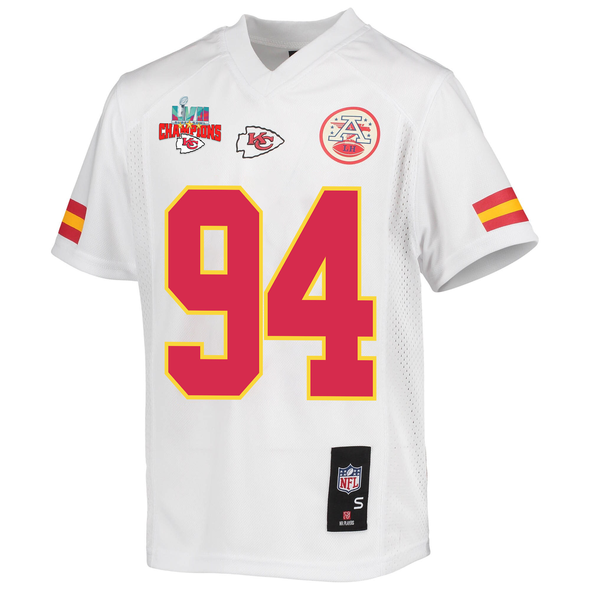 Malik Herring 94 Kansas City Chiefs Super Bowl LVII Champions 3 Stars Youth Game Jersey - White