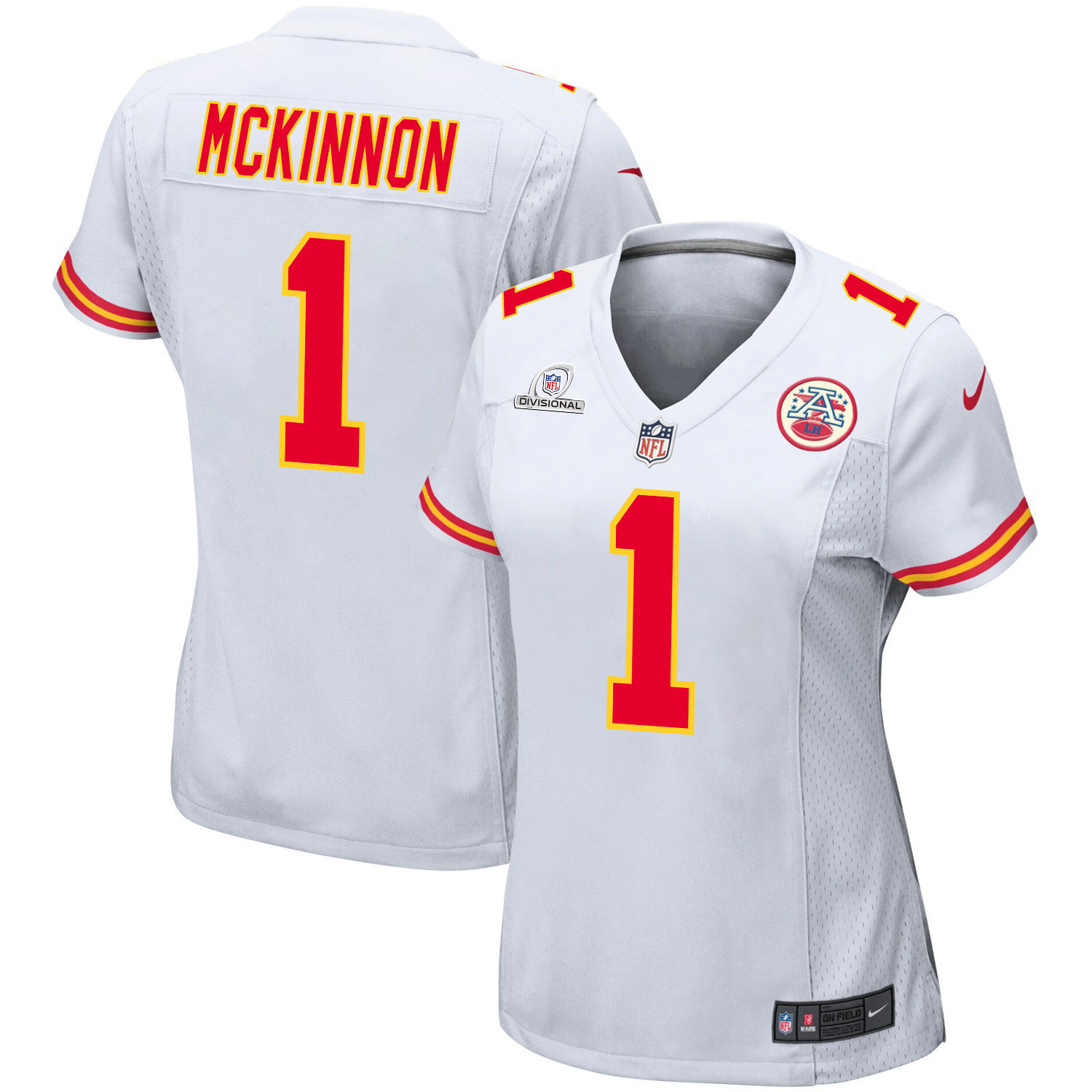 Jerick McKinnon 1 Kansas City Chiefs Super Bowl LVIII Patch Game Women Jersey - White