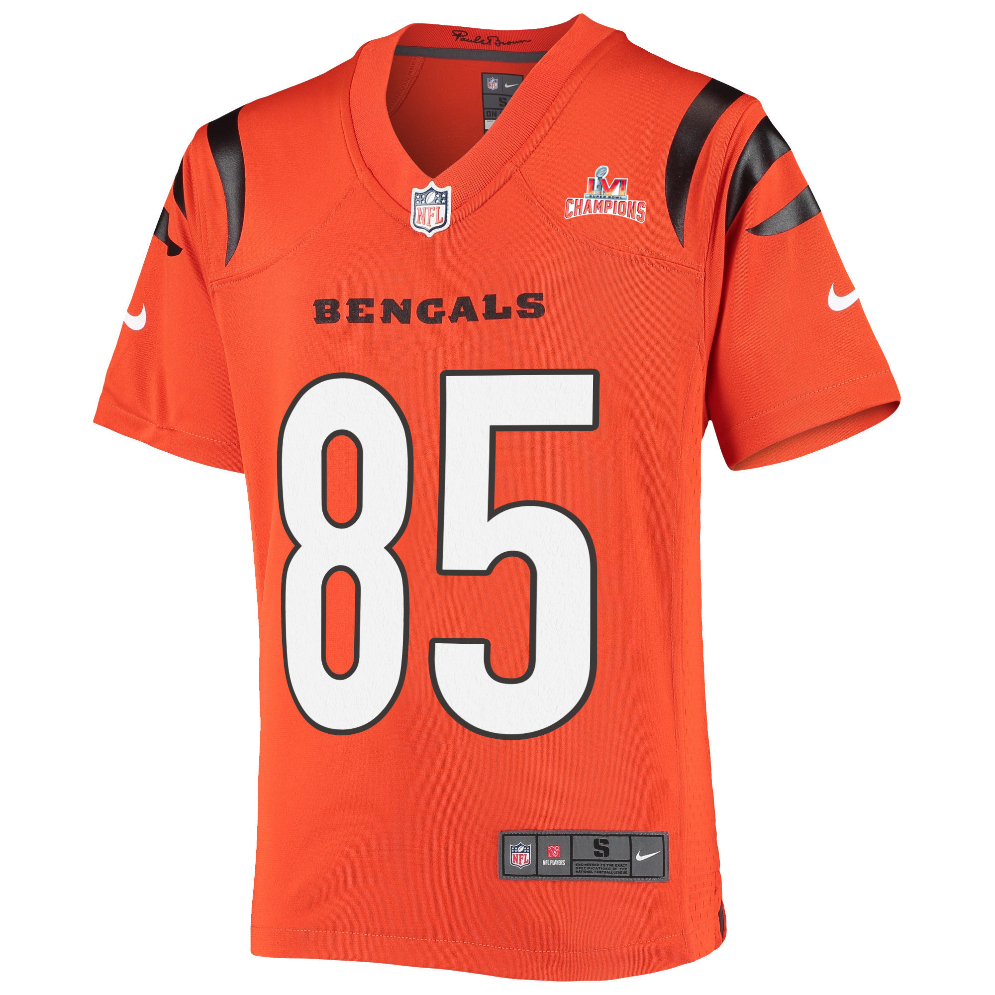 Super Bowl LVI Champions Cincinnati Bengals Tee Higgins 85 Orange Youth's Jersey Jersey