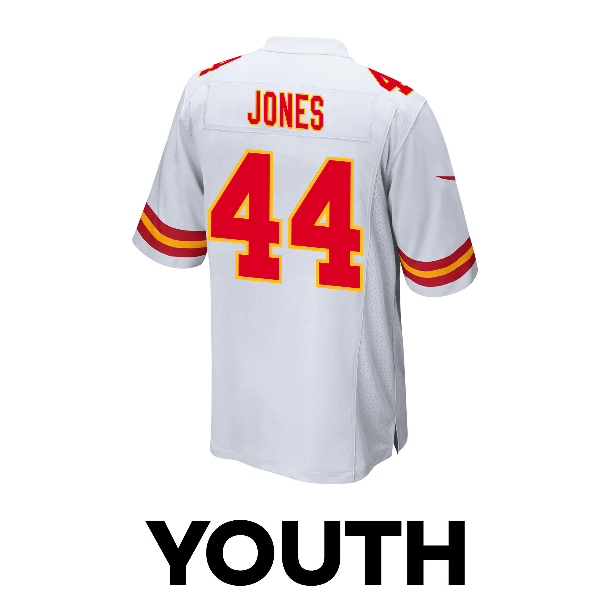 Cam Jones 44 Kansas City Chiefs Super Bowl LVIII Patch Game YOUTH Jersey - White