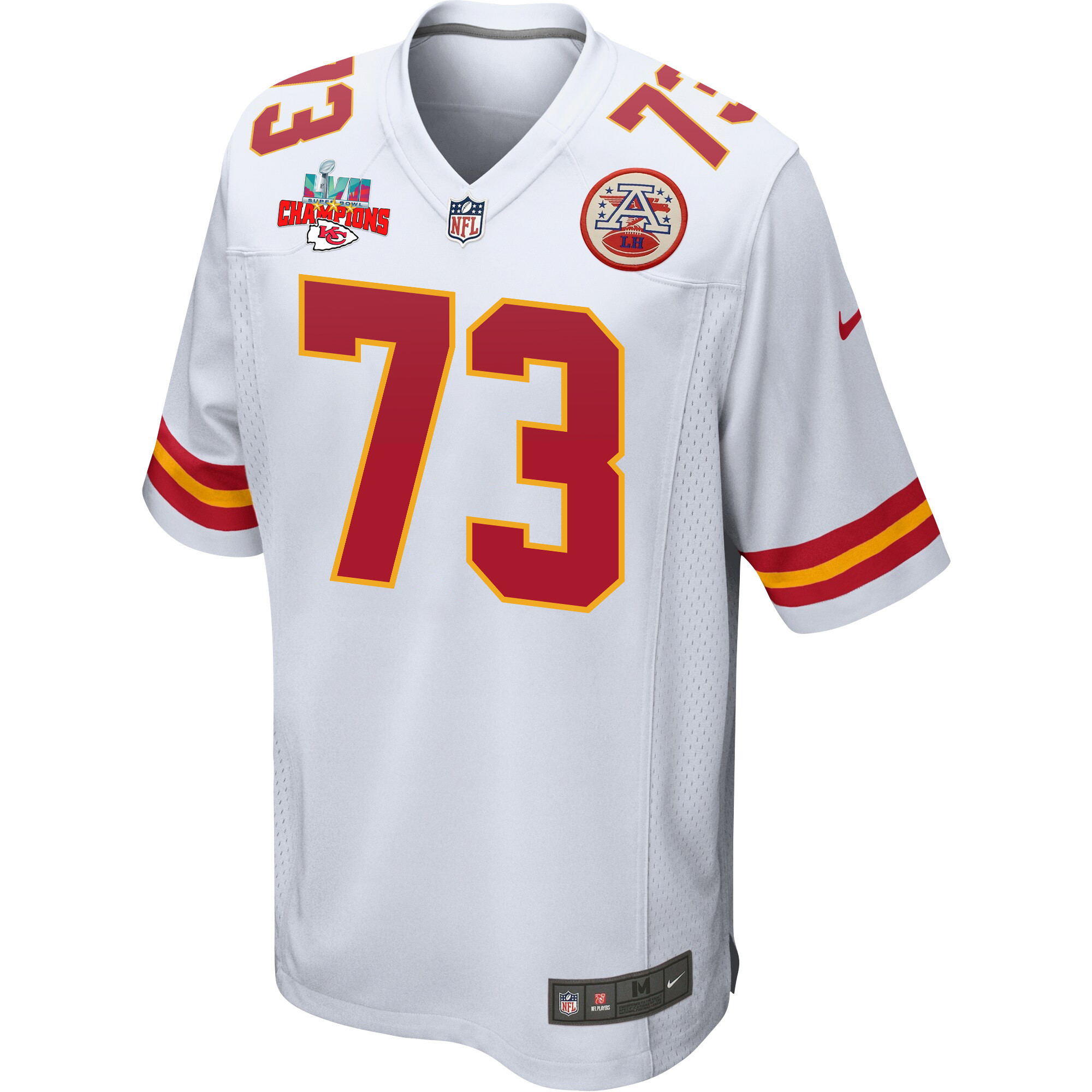 Nick Allegretti 73 Kansas City Chiefs Super Bowl LVII Champions 3 Stars Men Game Jersey - White