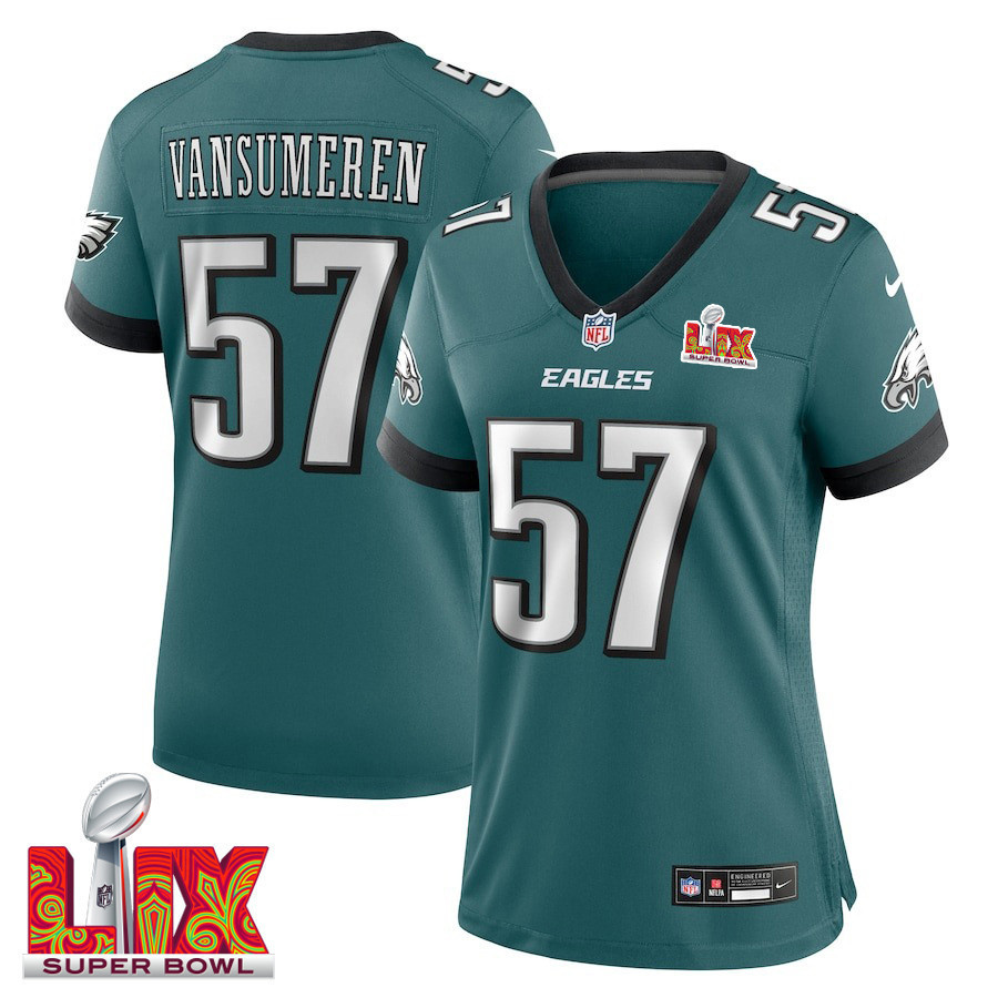 Ben VanSumeren #57 Philadelphia Eagles Super Bowl LIX Women's Jersey - Midnight Green