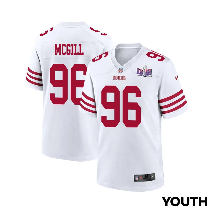 T.Y. McGill 96 San Francisco 49ers Super Bowl LVIII Patch Game YOUTH Jersey - White
