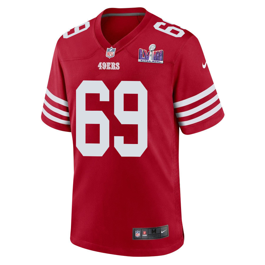 Spencer Waege 69 San Francisco 49ers Super Bowl LVIII Patch Game Men Jersey - Scarlet