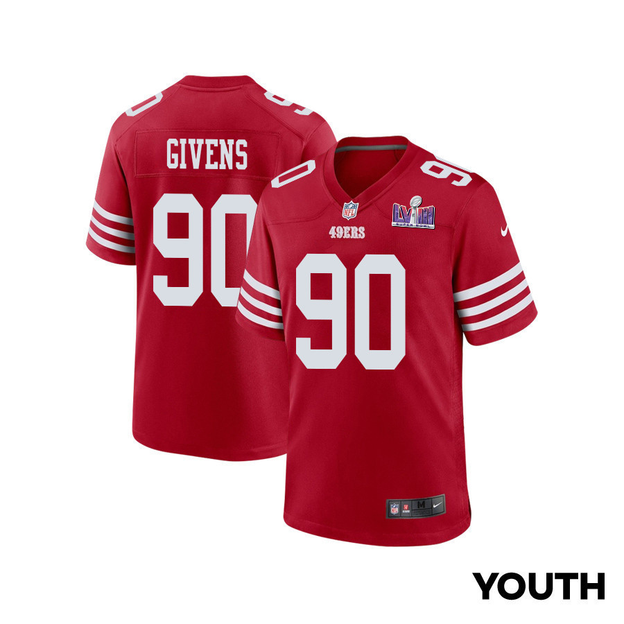 Kevin Givens 90 San Francisco 49ers Super Bowl LVIII Patch Game YOUTH Jersey - Scarlet