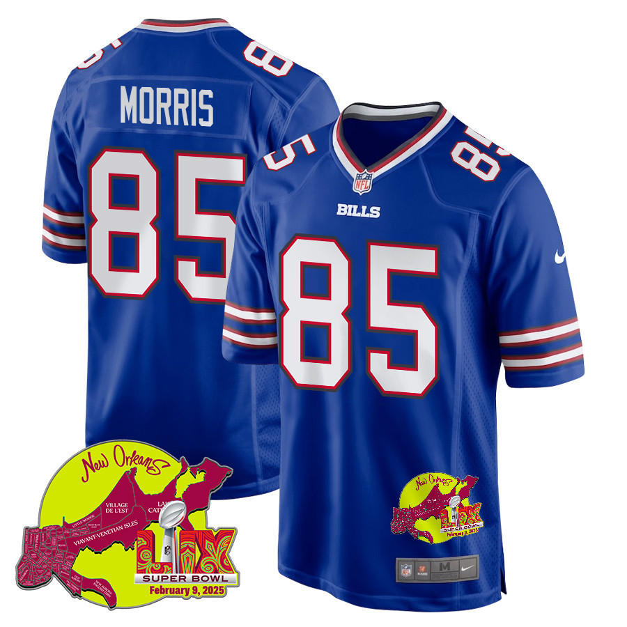 Quintin Morris 85 Buffalo Bills Super Bowl LIX New Orleans Patch Game Men Jersey - Royal