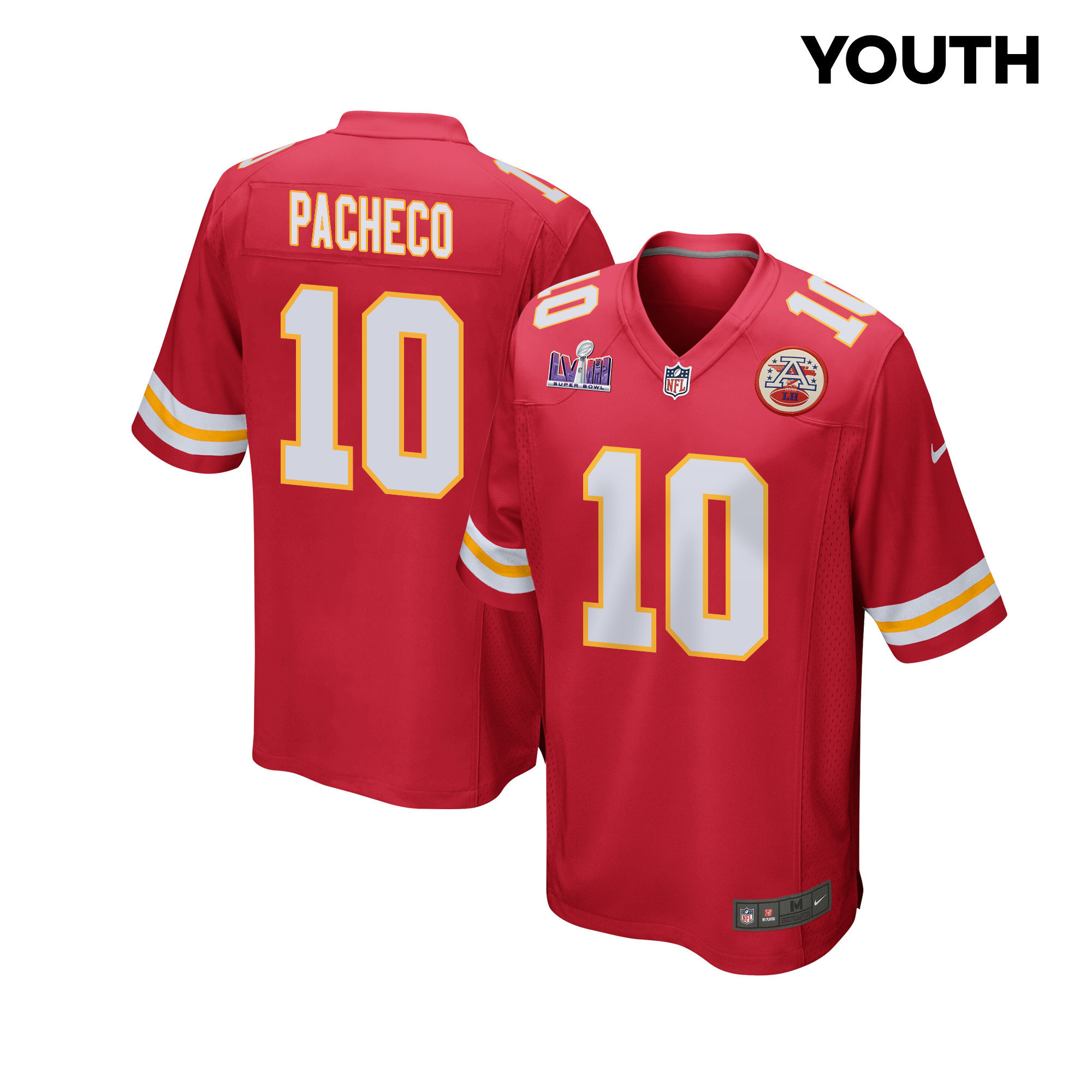 Isiah Pacheco 10 Kansas City Chiefs Super Bowl LVIII Patch Game YOUTH Jersey - Red