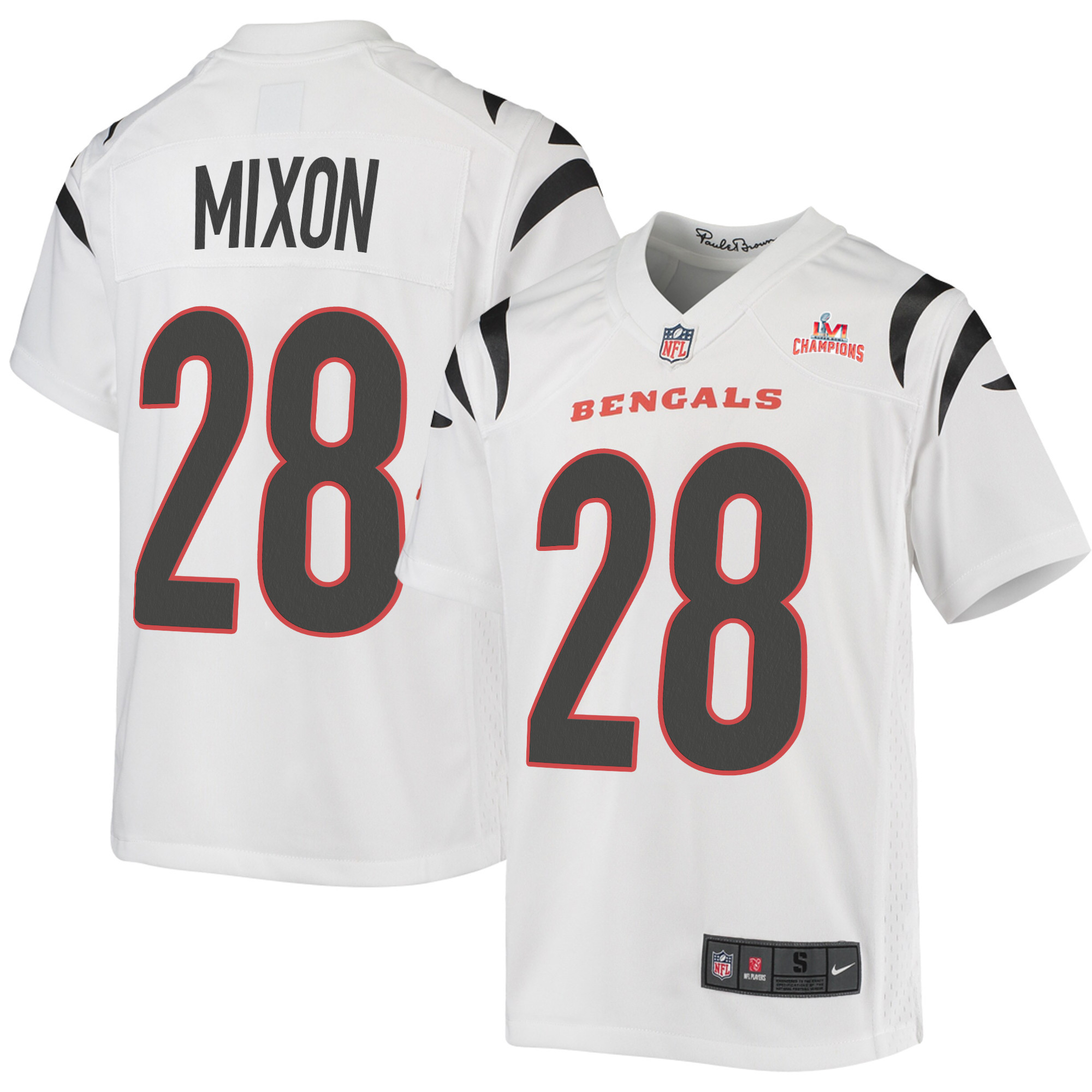 Super Bowl LVI Champions Cincinnati Bengals Joe Mixon 28 White Youth's Jersey Jersey