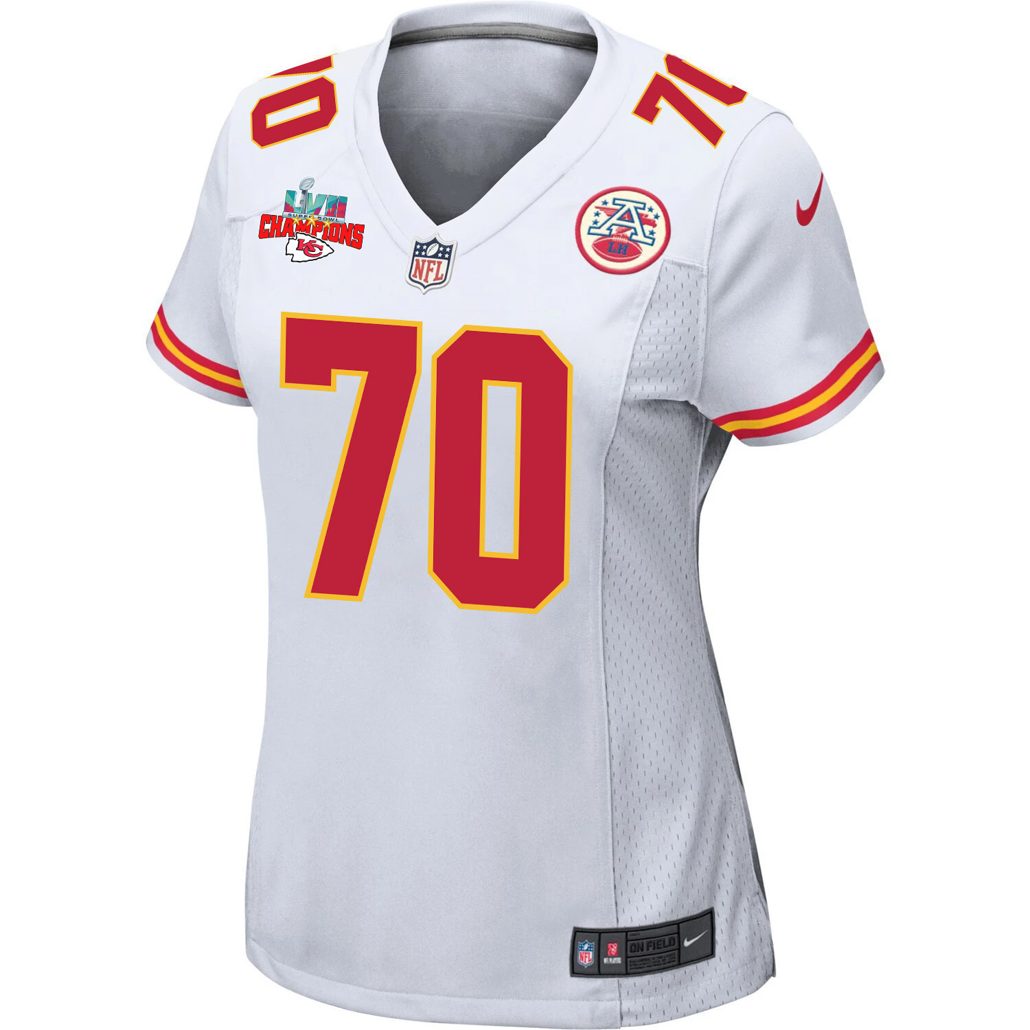 Prince Tega Wanogho 70 Kansas City Chiefs Super Bowl LVII Champions 3 Stars Women Game Jersey - White
