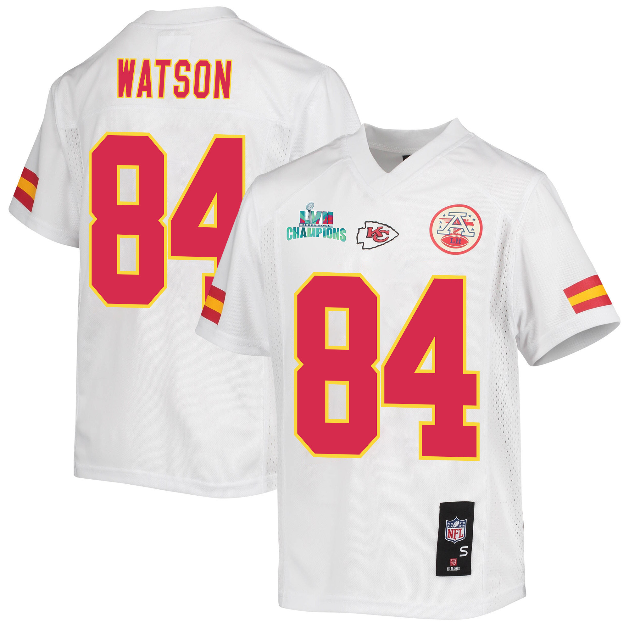 Justin Watson 84 Kansas City Chiefs Super Bowl LVII Champions Youth Game Jersey - White