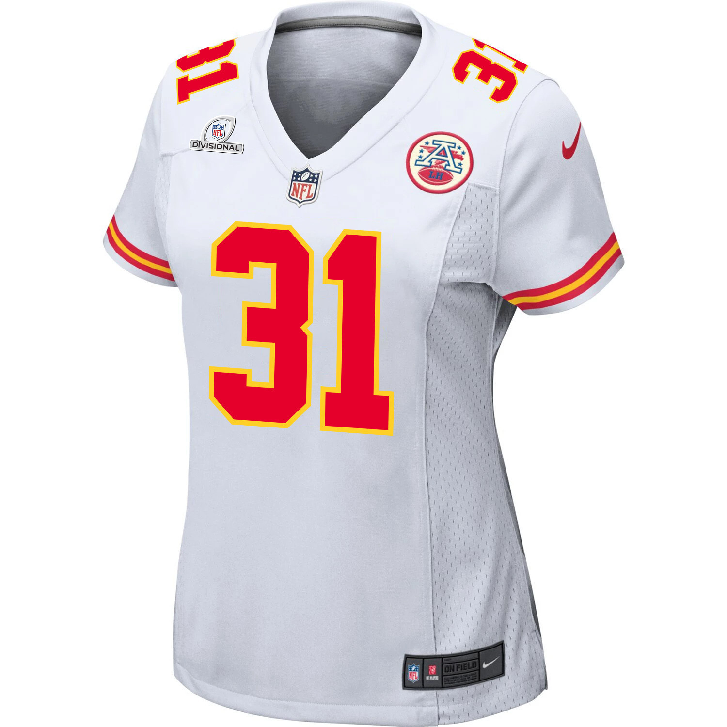Nic Jones 31 Kansas City Chiefs Super Bowl LVIII Patch Game Women Jersey - White