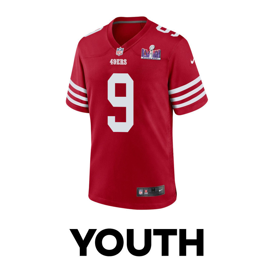 Brayden Willis 9 San Francisco 49ers Super Bowl LVIII Patch Game YOUTH Jersey - Scarlet