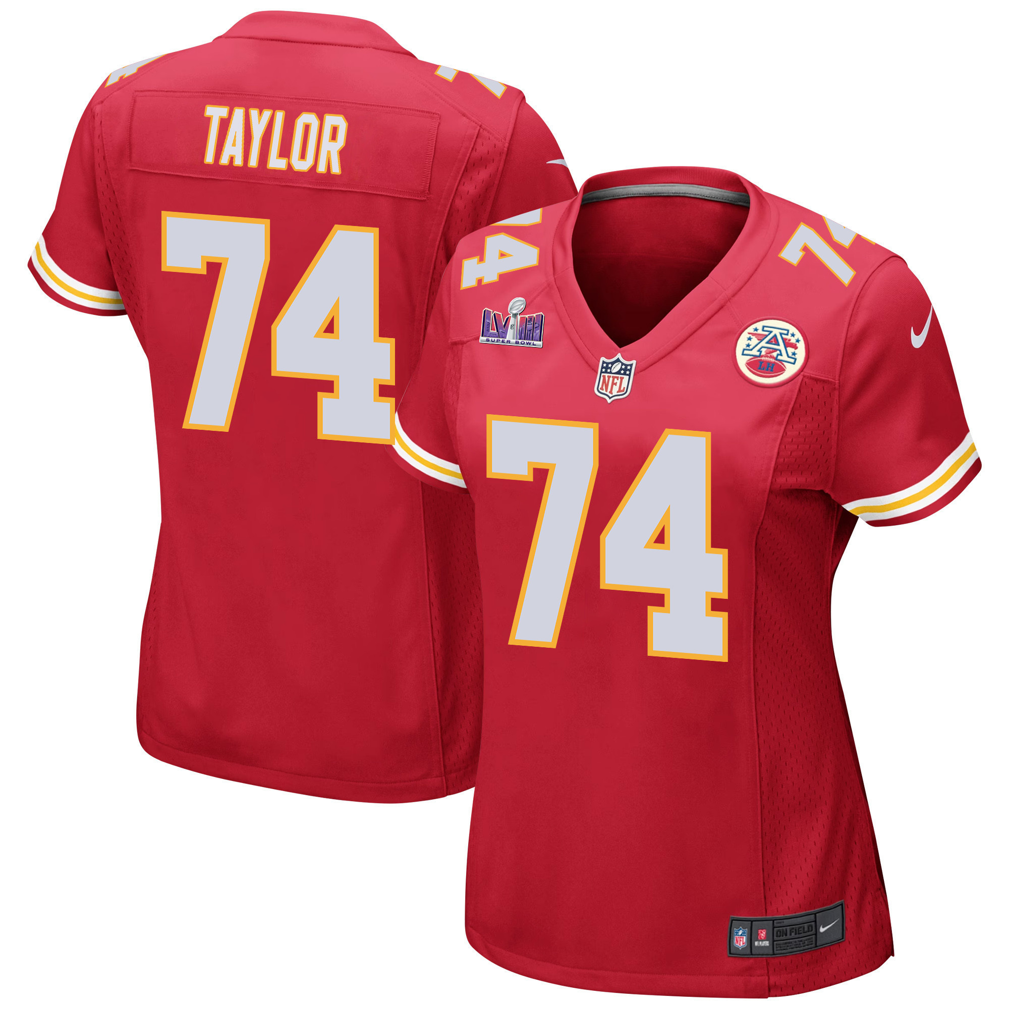 Jawaan Taylor 74 Kansas City Chiefs Super Bowl LVIII Patch Game Women Jersey - Red
