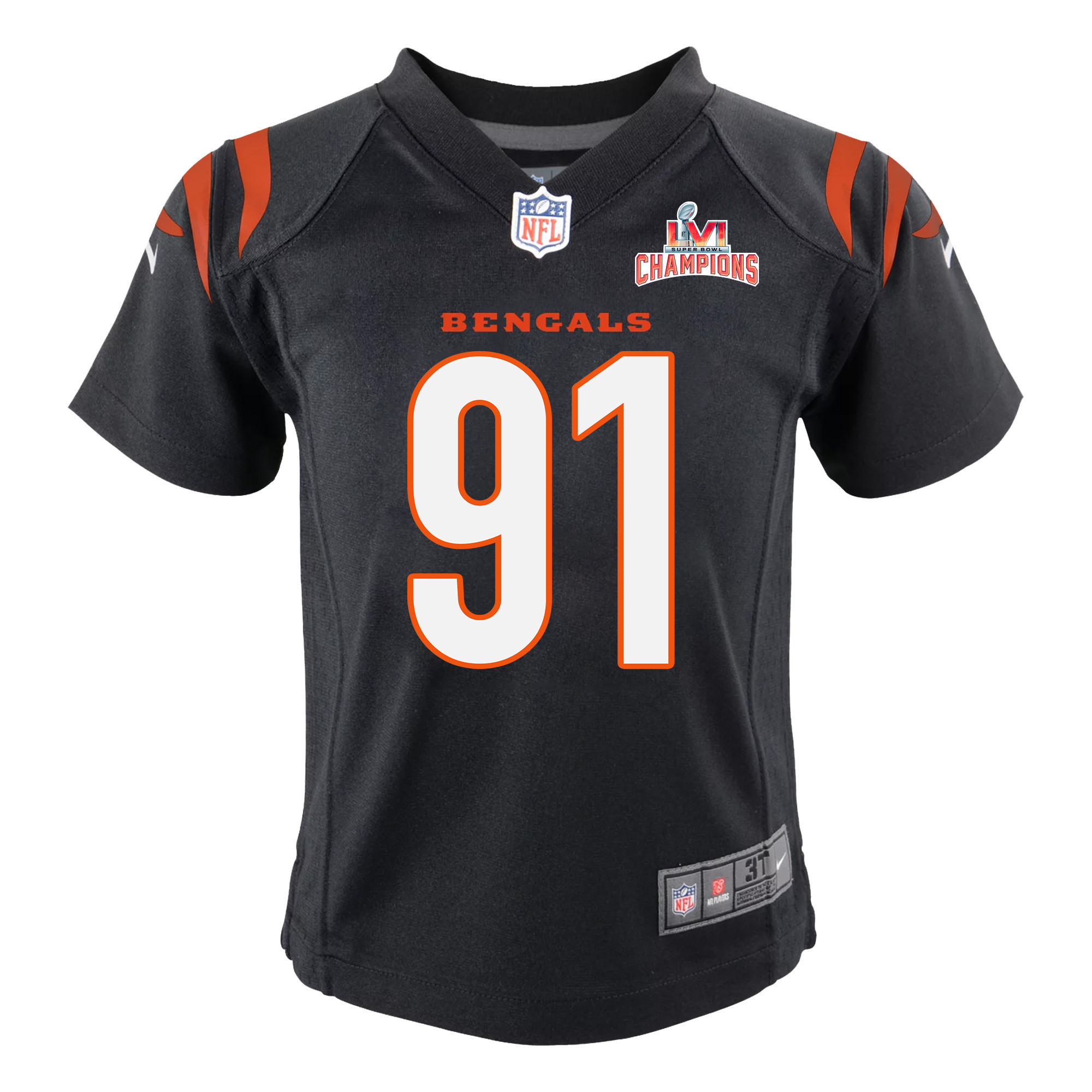 Super Bowl LVI Champions Cincinnati Bengals Trey Hendrickson 91 Black Youth's Jersey Jersey