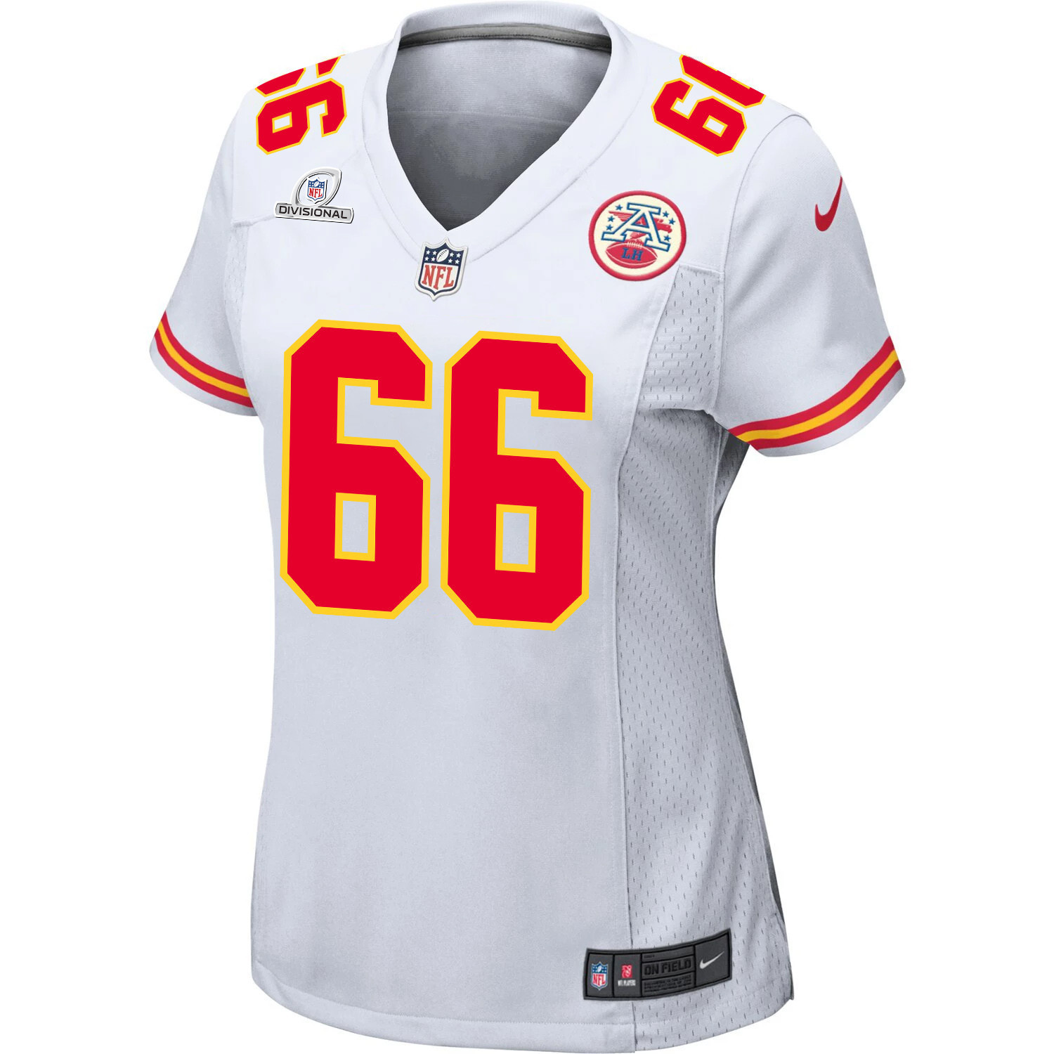Mike Caliendo 66 Kansas City Chiefs Super Bowl LVIII Patch Game Women Jersey - White