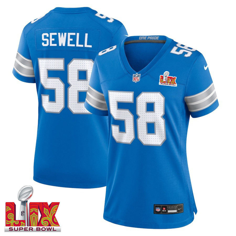 Penei Sewell #58 Detroit Lions Super Bowl LIX Women's Jersey - Blue