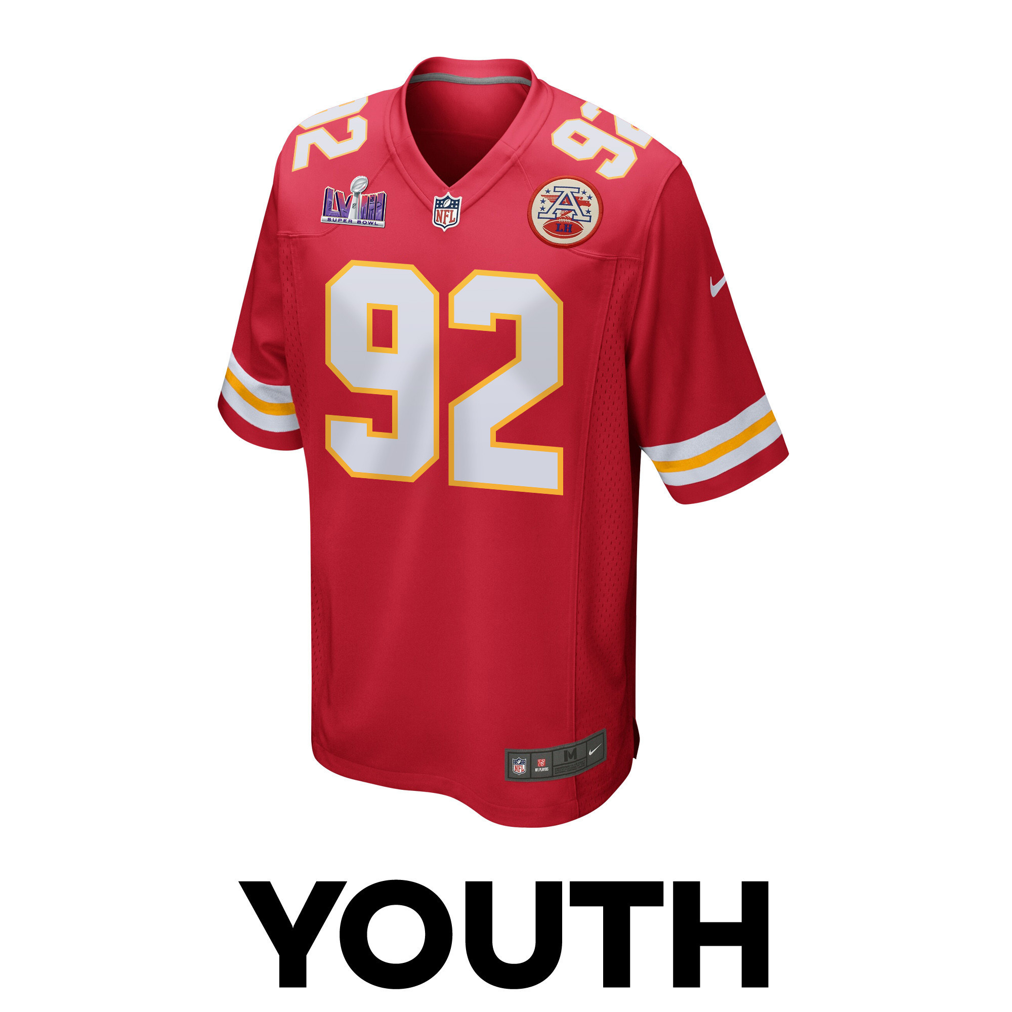 Neil Farrell 92 Kansas City Chiefs Super Bowl LVIII Patch Game YOUTH Jersey - Red