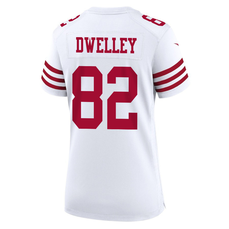 Ross Dwelley 82 San Francisco 49ers Super Bowl LVIII Patch Game Women Jersey - White