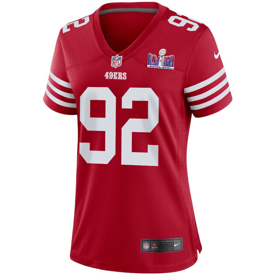 Chase Young 92 San Francisco 49ers Super Bowl LVIII Patch Game Women Jersey - Scarlet