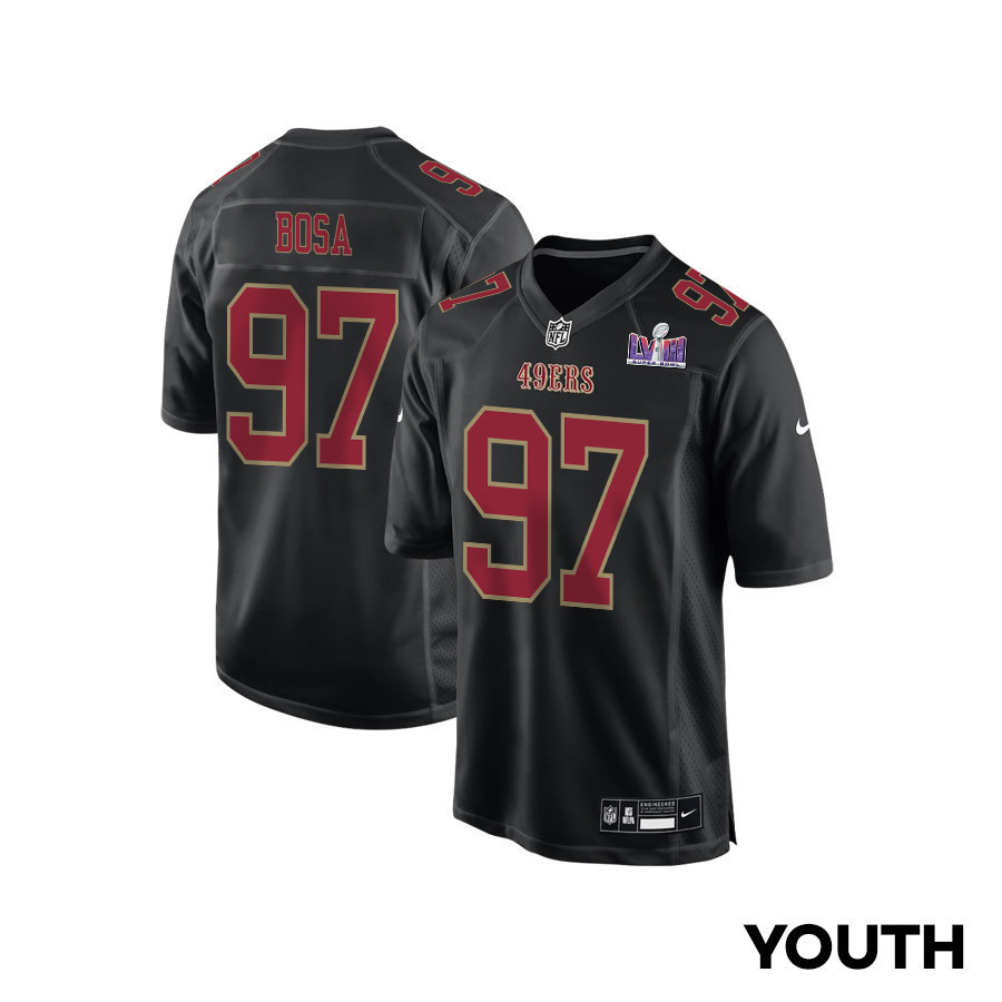 Nick Bosa 97 San Francisco 49ers Super Bowl LVIII Patch Fashion Game YOUTH Jersey - Carbon Black