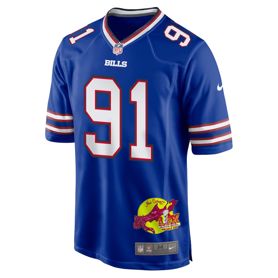 Ed Oliver 91 Buffalo Bills Super Bowl LIX New Orleans Patch Game Men Jersey - Royal
