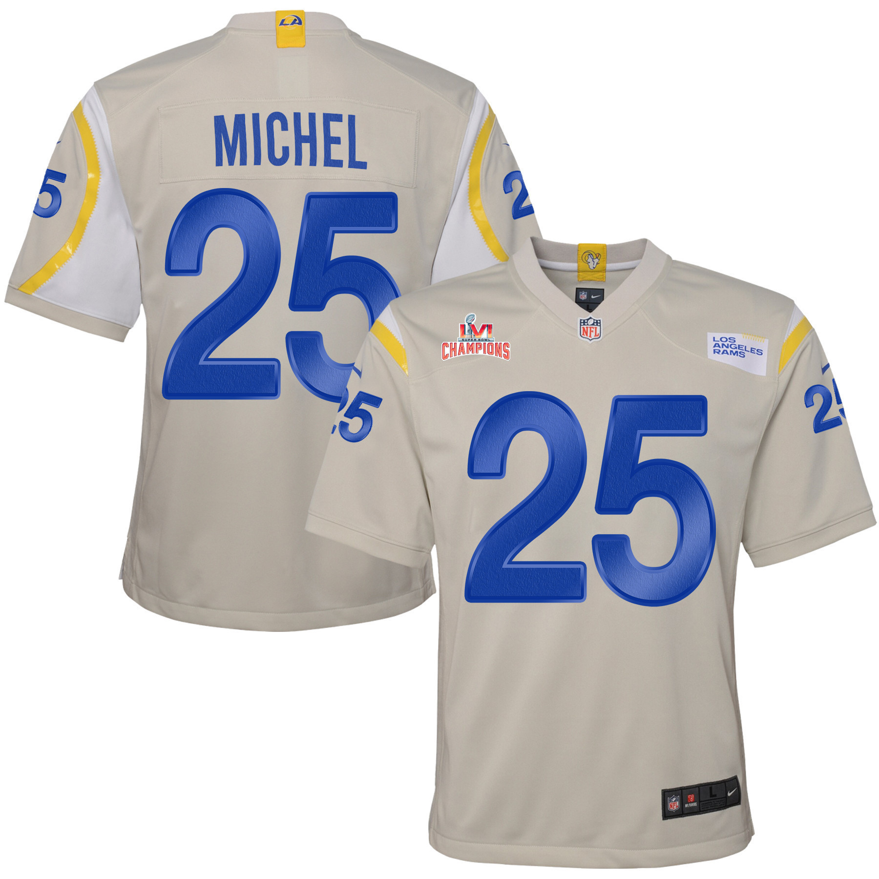 Super Bowl LVI Champions Los Angeles Rams Sony Michel 25 Bone Youth's Jersey Jersey