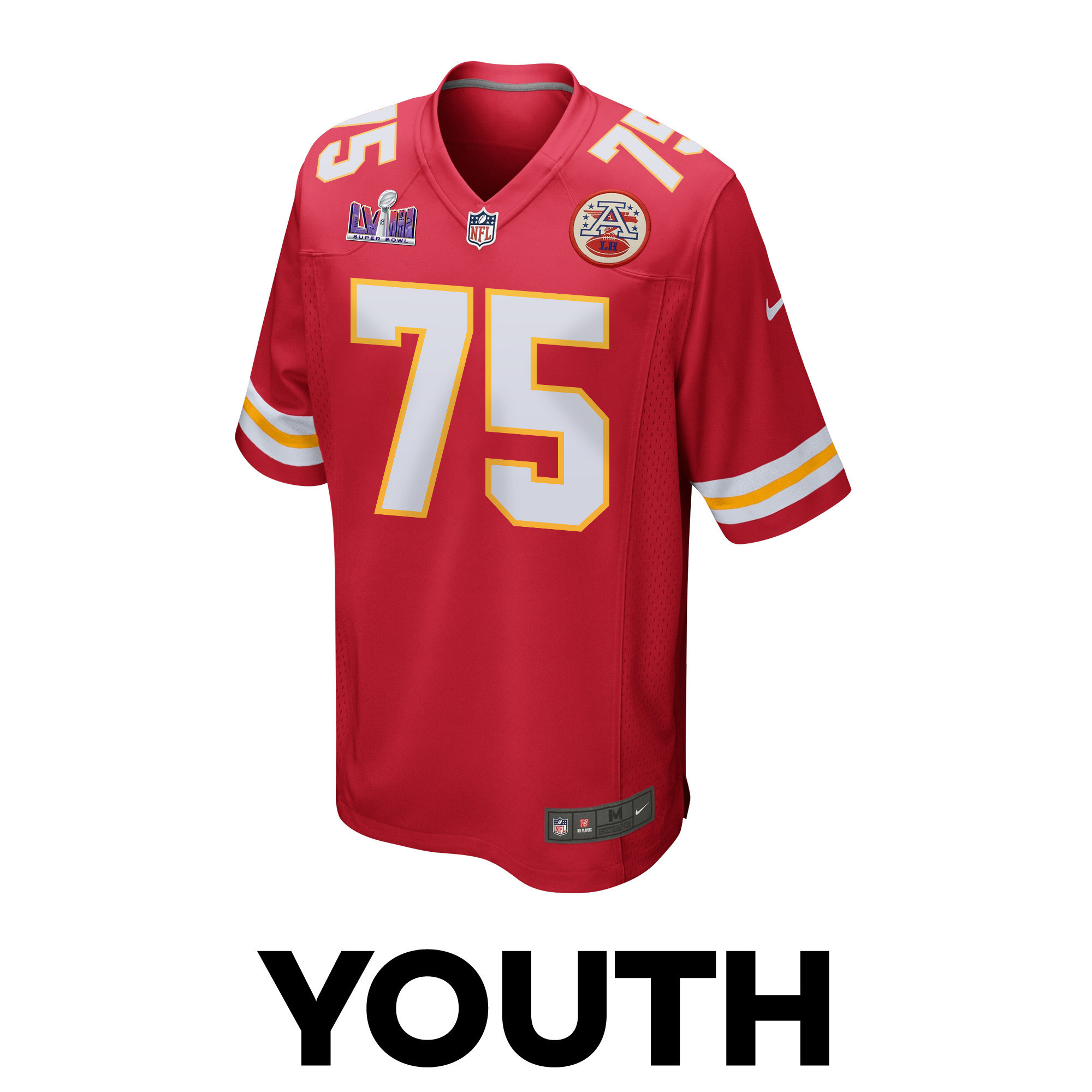 Darian Kinnard 75 Kansas City Chiefs Super Bowl LVIII Patch Game YOUTH Jersey - Red