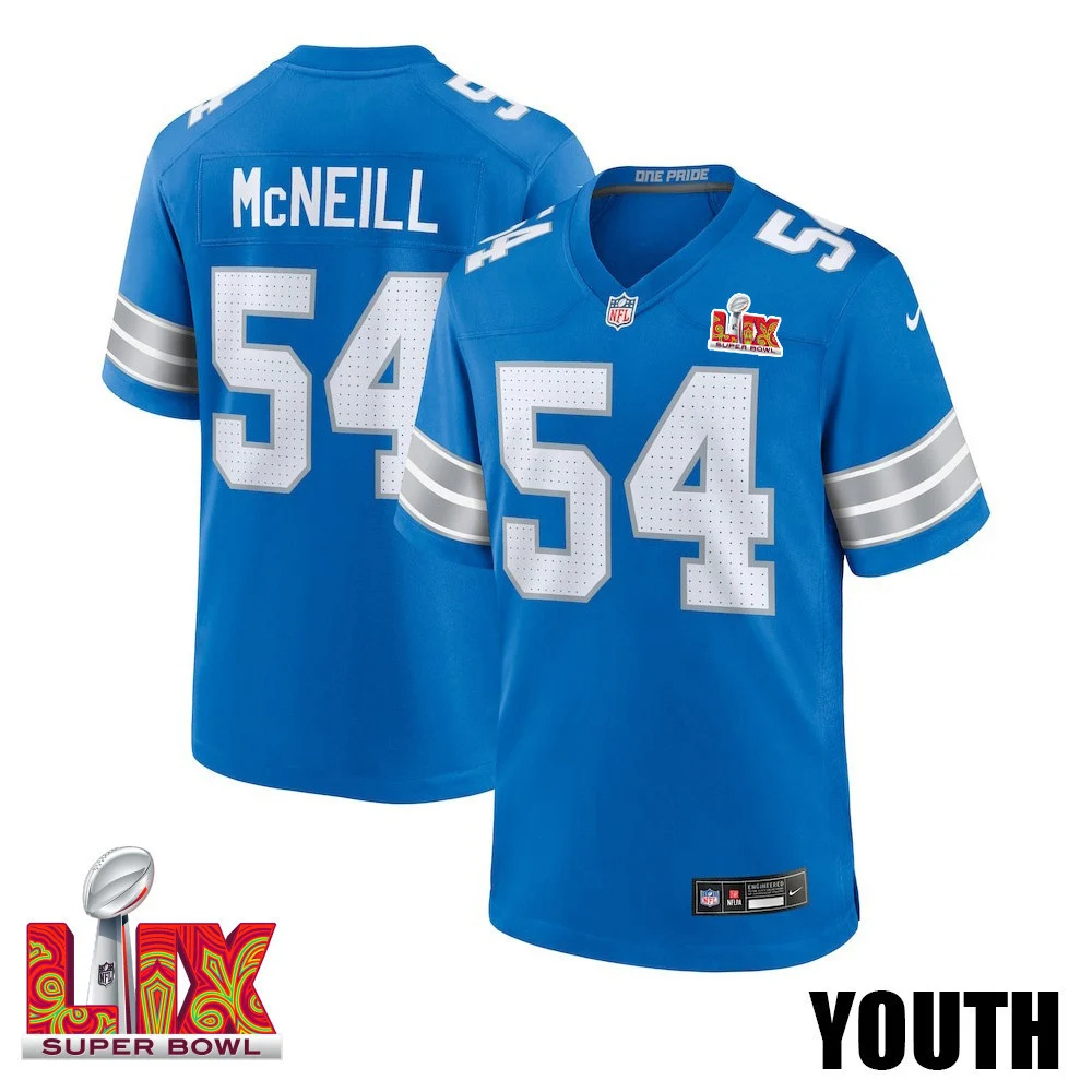 Alim McNeill #54 Detroit Lions Super Bowl LIX YOUTH Jersey - Blue