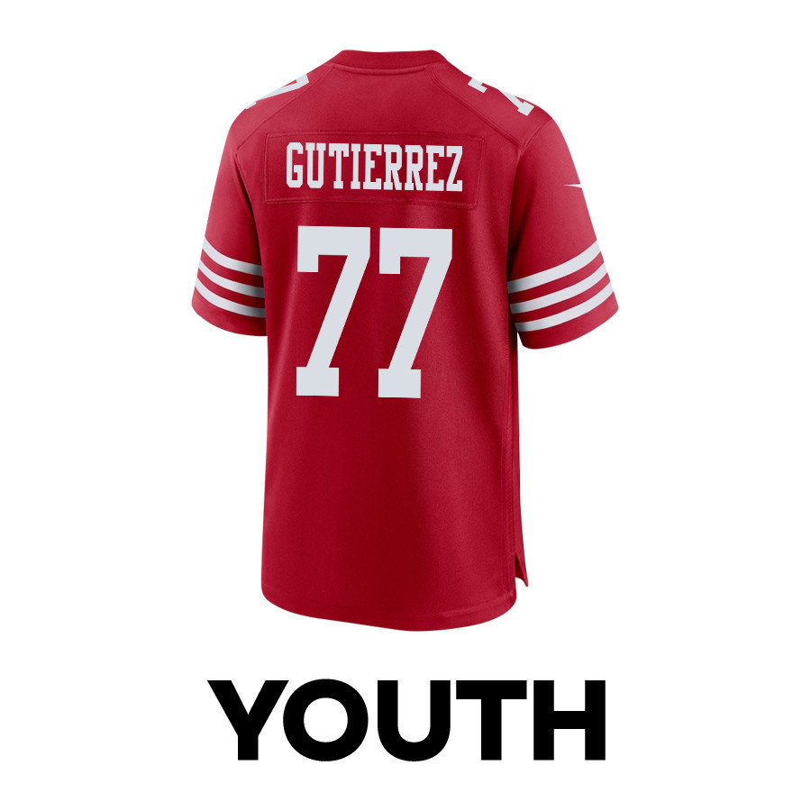 Alfredo Gutierrez 77 San Francisco 49ers Super Bowl LVIII Patch Game YOUTH Jersey - Scarlet