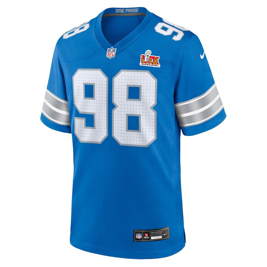 DJ Reader #98 Detroit Lions Super Bowl LIX YOUTH Jersey - Blue
