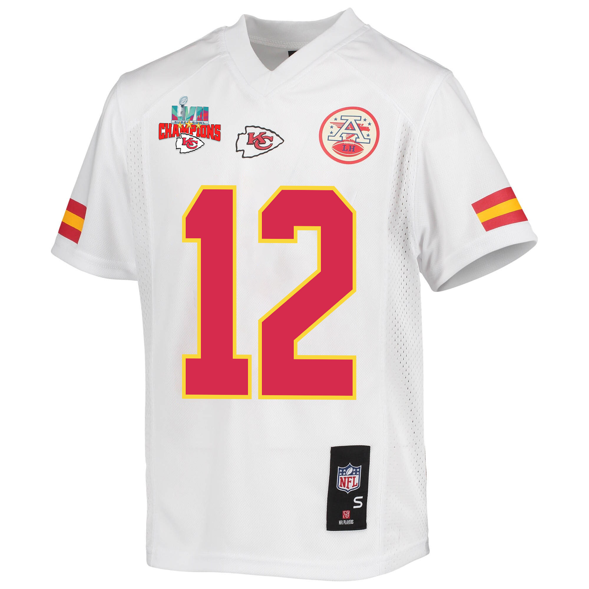 Shane Buechele 12 Kansas City Chiefs Super Bowl LVII Champions 3 Stars Youth Game Jersey - White
