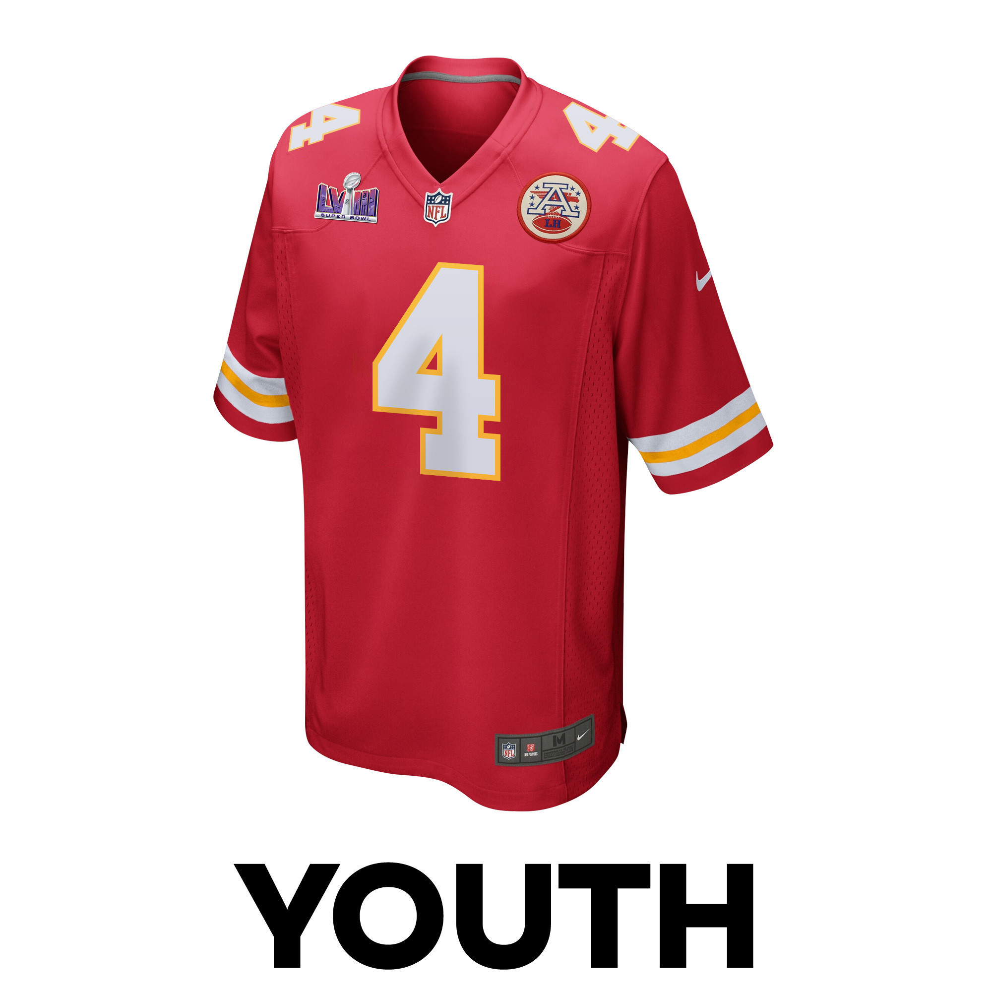 Rashee Rice 4 Kansas City Chiefs Super Bowl LVIII Patch Game YOUTH Jersey - Red