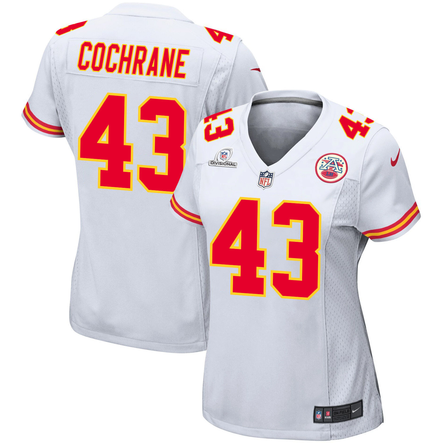 Jack Cochrane 43 Kansas City Chiefs Super Bowl LVIII Patch Game Women Jersey - White