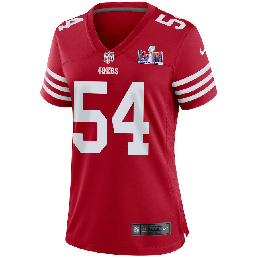 Fred Warner 54 San Francisco 49ers Super Bowl LVIII Patch Game Women Jersey - Scarlet