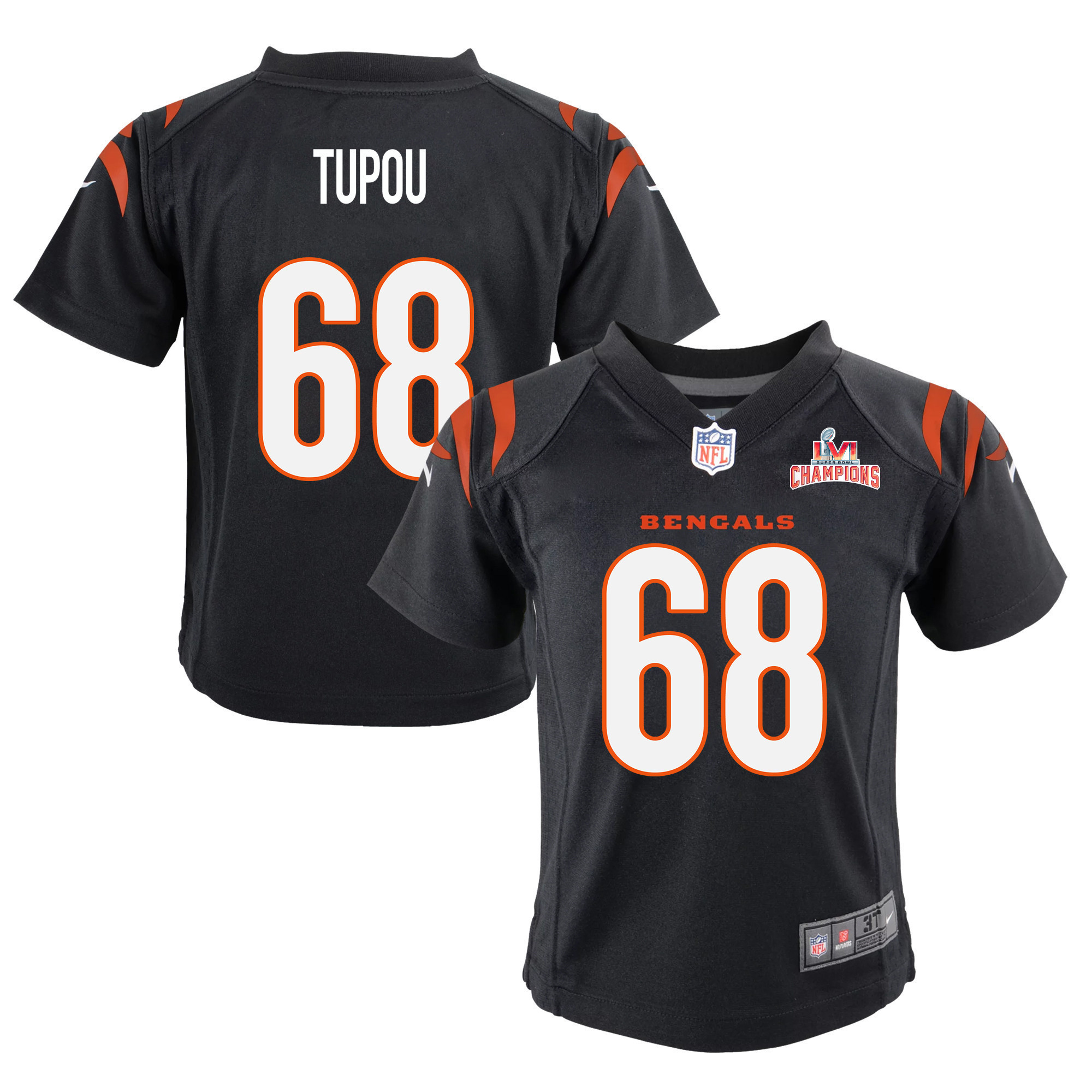 Super Bowl LVI Champions Cincinnati Bengals Josh Tupou 68 Black Youth's Jersey Jersey