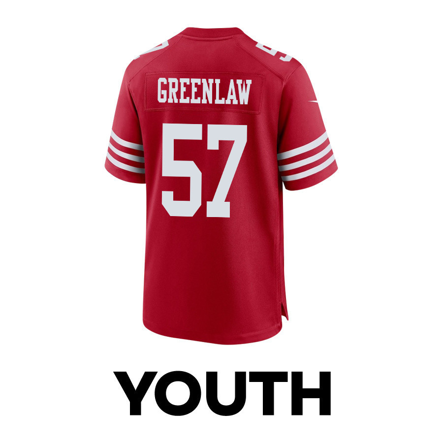 Dre Greenlaw 57 San Francisco 49ers Super Bowl LVIII Patch Game YOUTH Jersey - Scarlet
