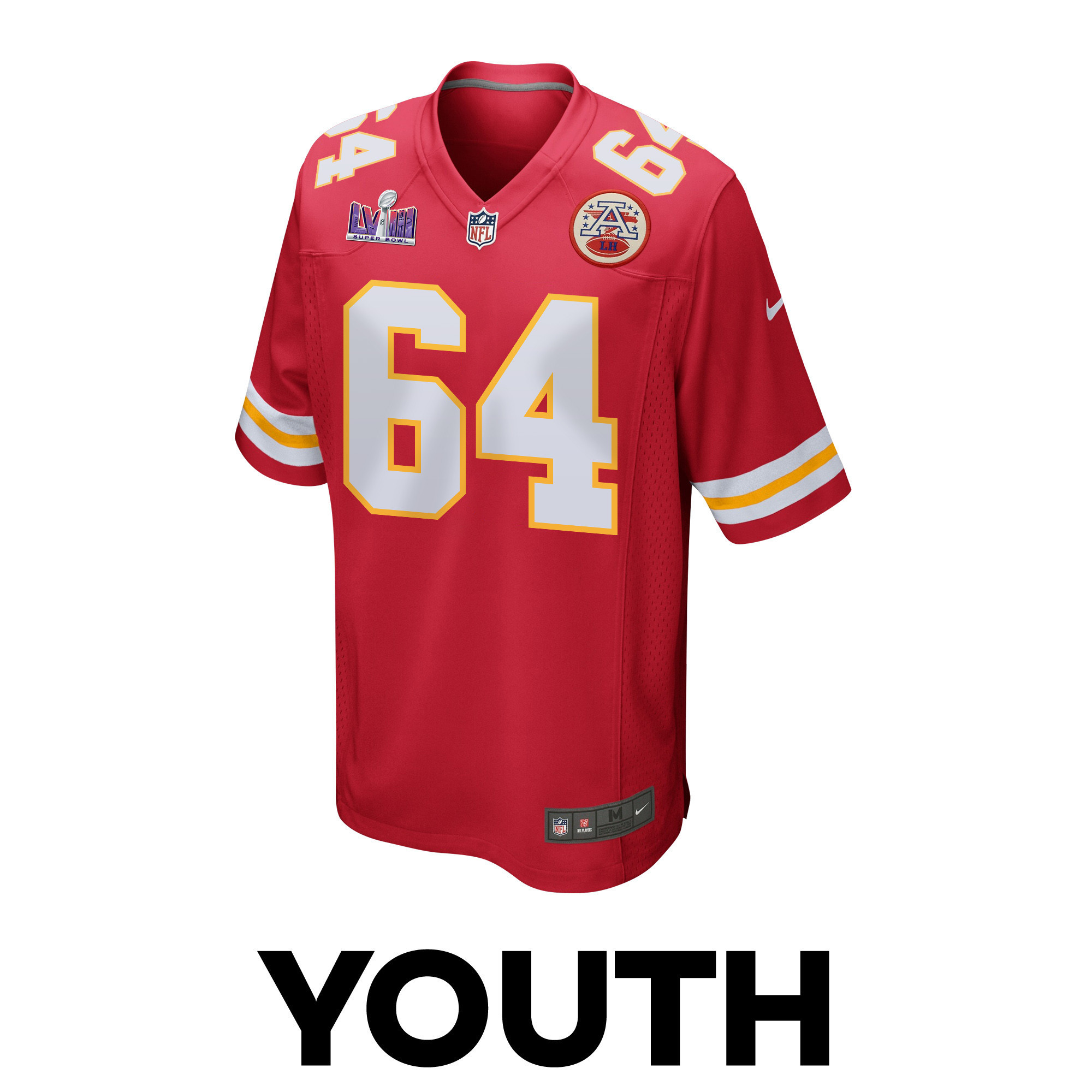 Wanya Morris 64 Kansas City Chiefs Super Bowl LVIII Patch Game YOUTH Jersey - Red