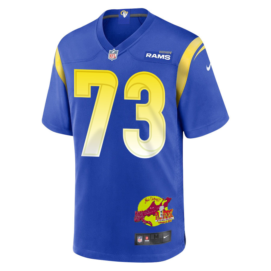 Steve Avila 73 Los Angeles Rams Super Bowl LIX New Orleans Patch Game Men Jersey - Royal