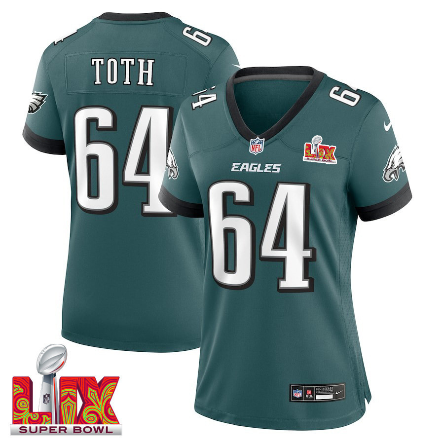 Brett Toth #64 Philadelphia Eagles Super Bowl LIX Women's Jersey - Midnight Green