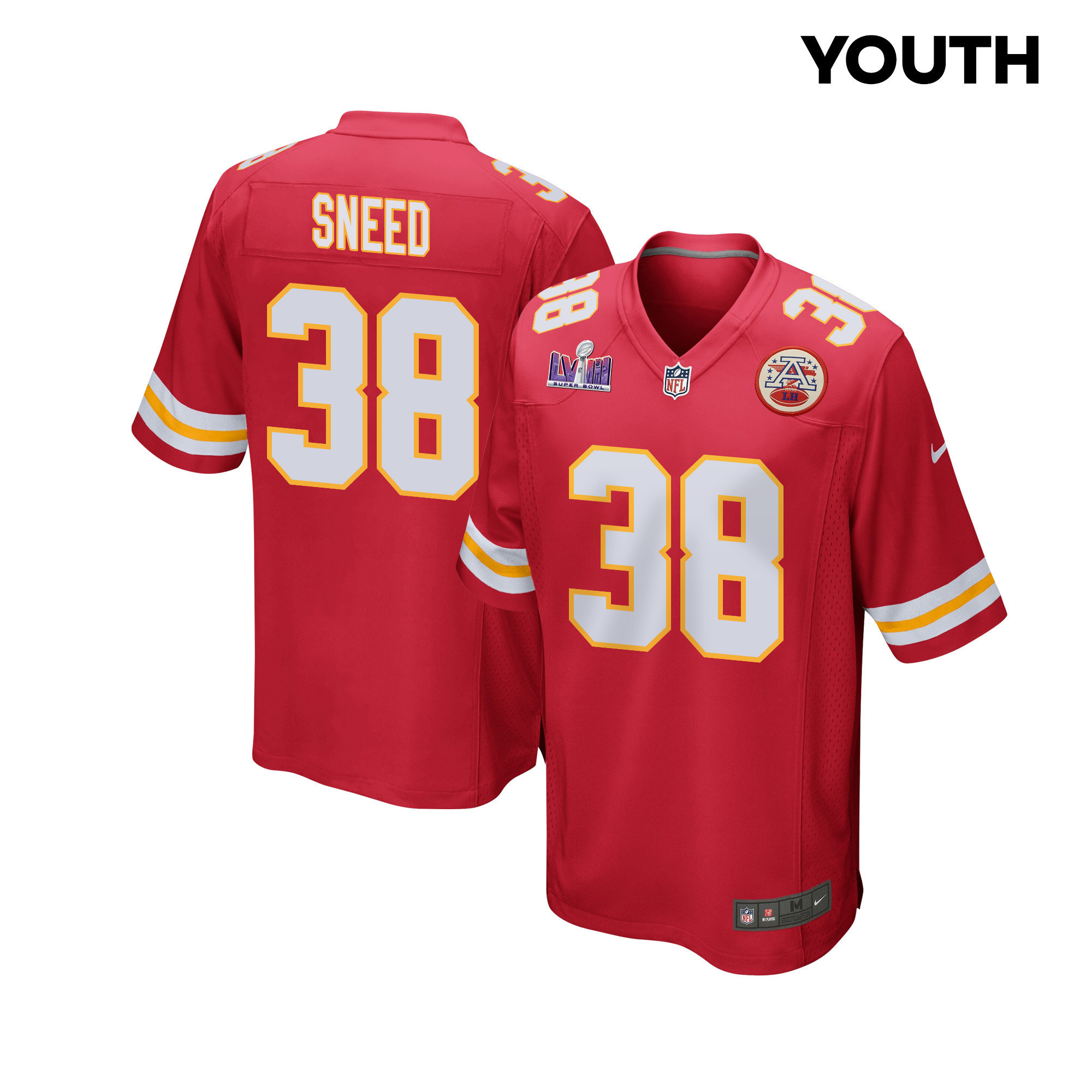 L'Jarius Sneed 38 Kansas City Chiefs Super Bowl LVIII Patch Game YOUTH Jersey - Red