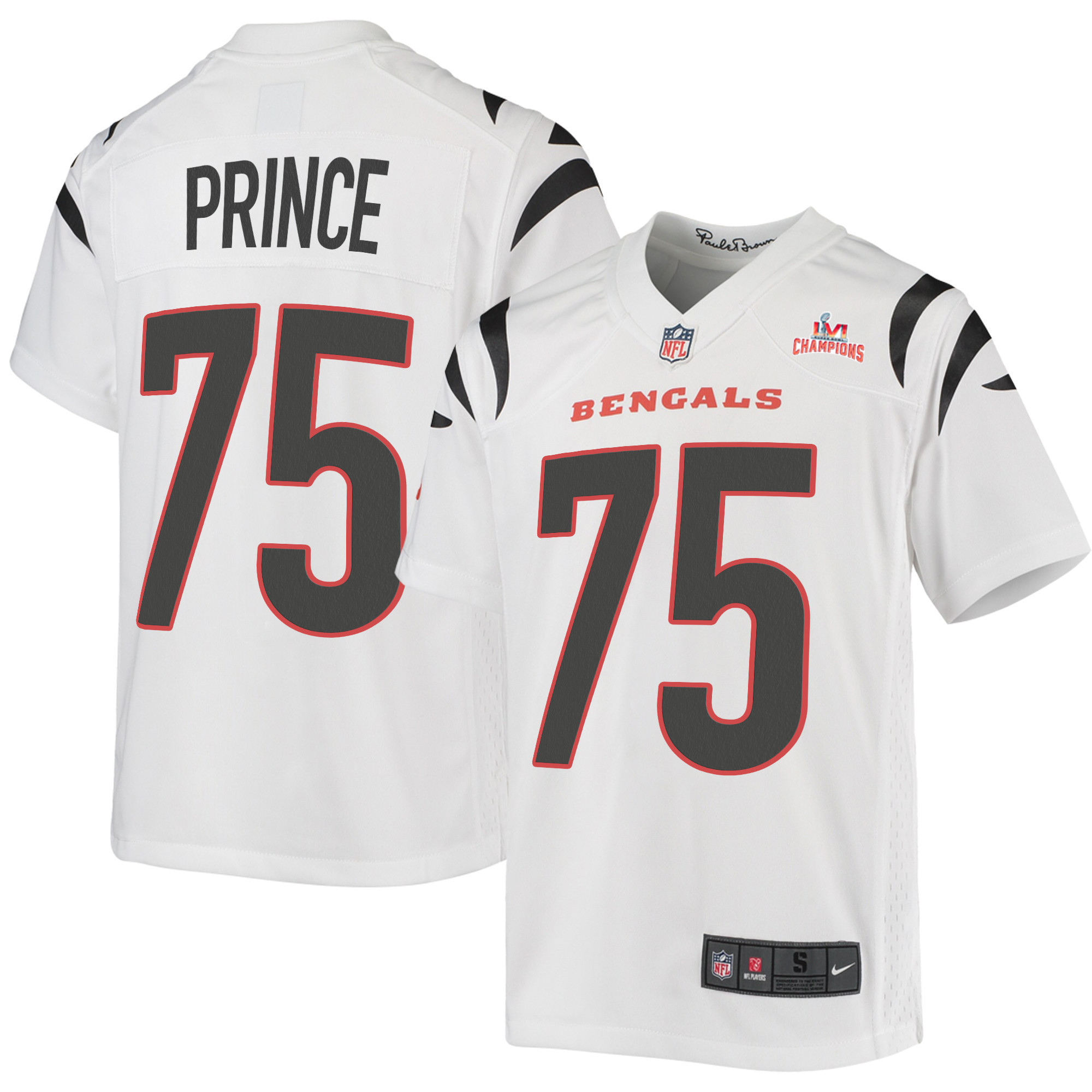 Super Bowl LVI Champions Cincinnati Bengals Isaiah Prince 75 White Youth's Jersey Jersey